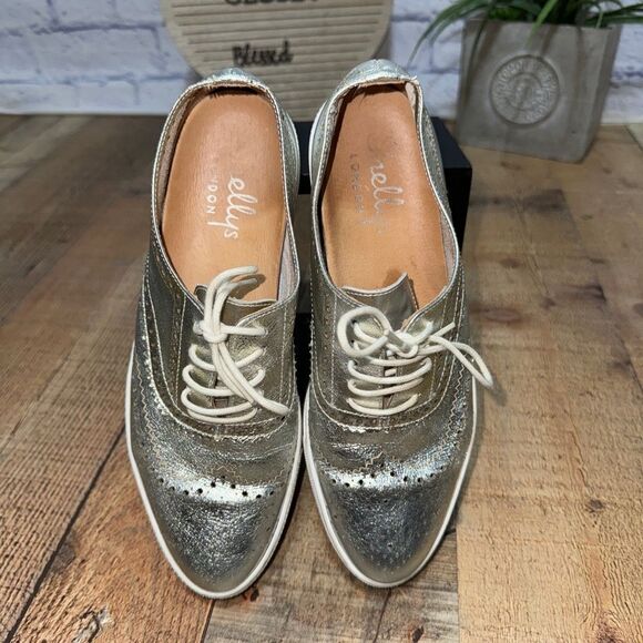 Shellys London Platform lace up Shoes Metallic Silver Sneaker Made in Spain - Picture 9 of 12